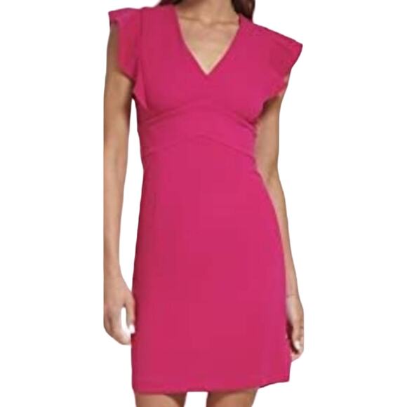 DKNY V-Neck Ruffle Sleeve Empire Waist Dress Pink Glass Women's Size 6 (NWOT) - Picture 1 of 12
